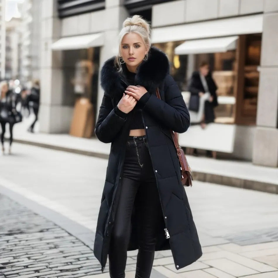 Women’s Quilted Winter Coat with Hood Trim