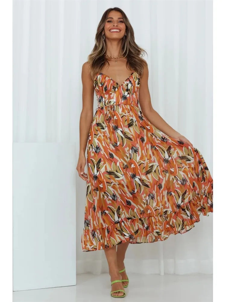 Classic Multicolor Summer Party Wedding Midi Dress for Women