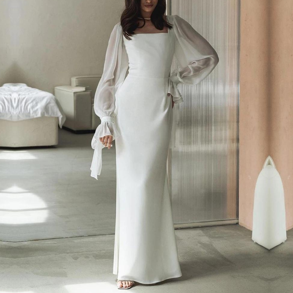 Women’s Evening Long Gown Maxi Dress With Square Neckline
