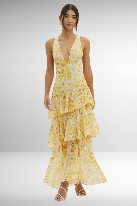 Women's Elegant Seasonal Maxi Summer Dress with Deep V-Neckline