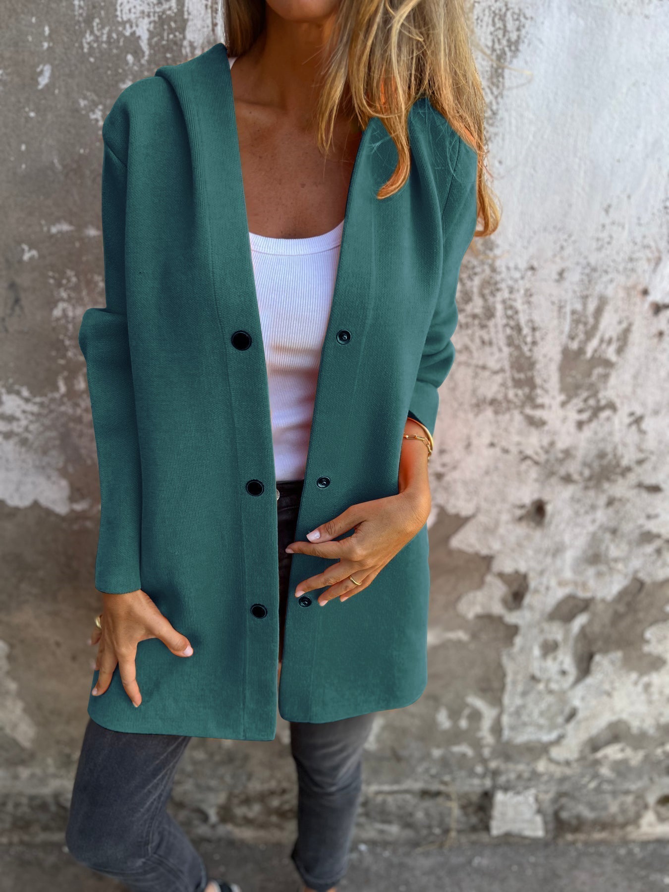 Women's Fashion Stylish Long Hooded Jacket for Mid-Season