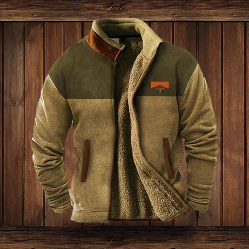 Winter Men's Casual Ethnic Western-Style Jacket with Fleece Lining for Outdoor Outings