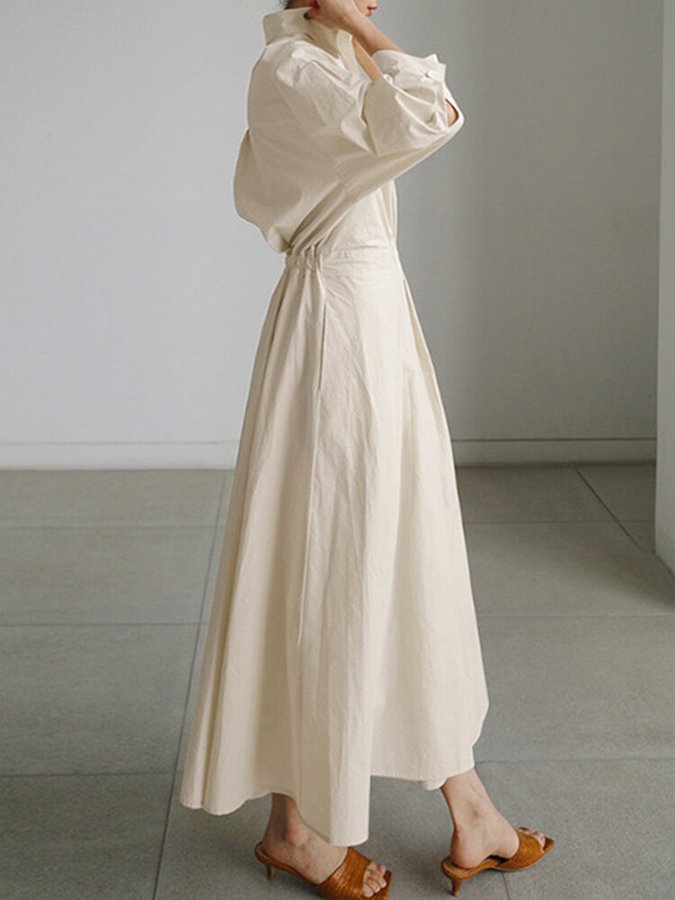 Women's Chic Leisure Midi Dress with Button Closure