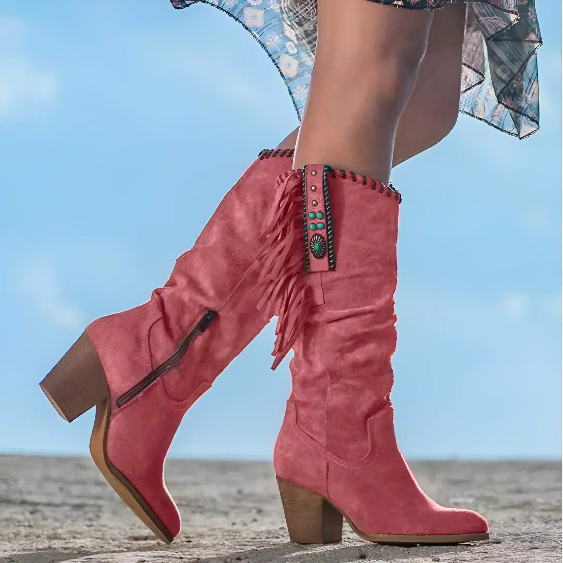 Women's Fashion Knee High Heeled Western Flair Cowboy Boots