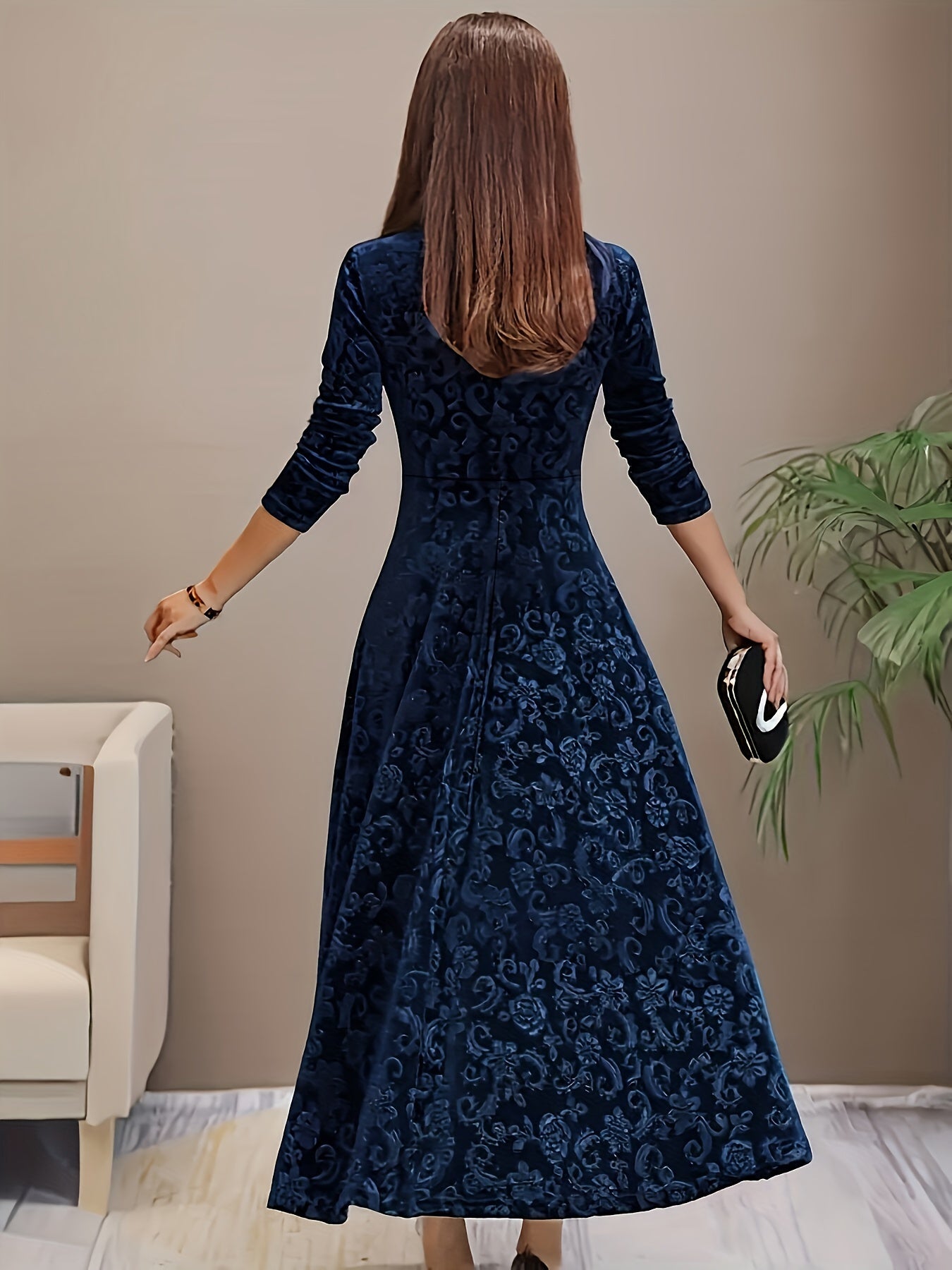 Women’s Elegant Square Neck Evening Dress