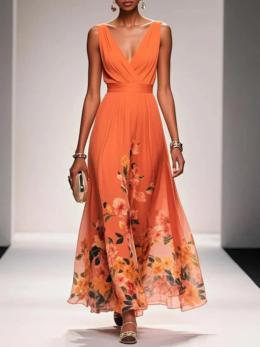 Women Elegant Celebration Floral Print Wedding Guest Dress