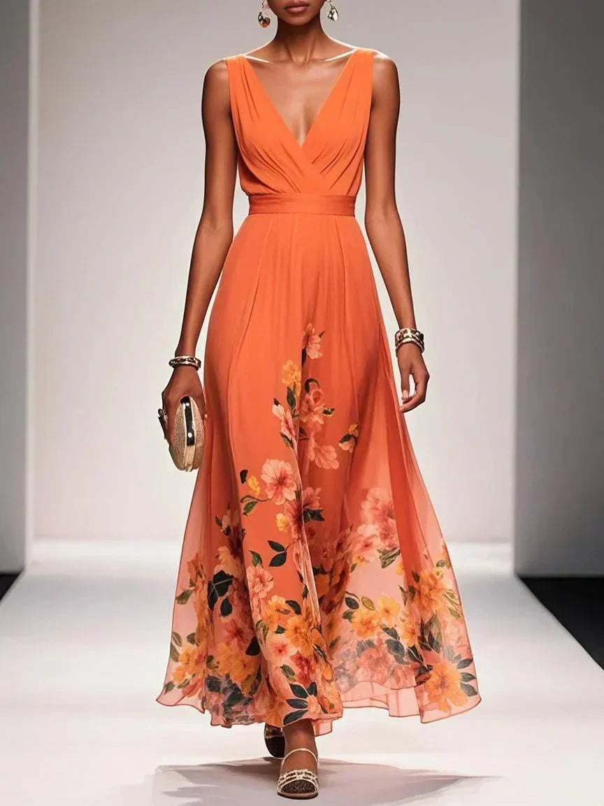 Women Elegant Celebration Floral Print Wedding Guest Dress