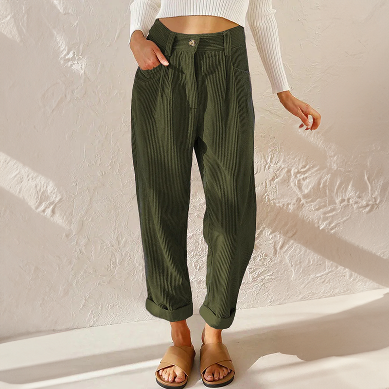Women's Fashionable Stretchy High Waist Corduroy Pants with Wide Legs for Casual Look