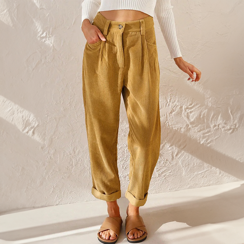 Women's Fashionable Stretchy High Waist Corduroy Pants with Wide Legs for Casual Look