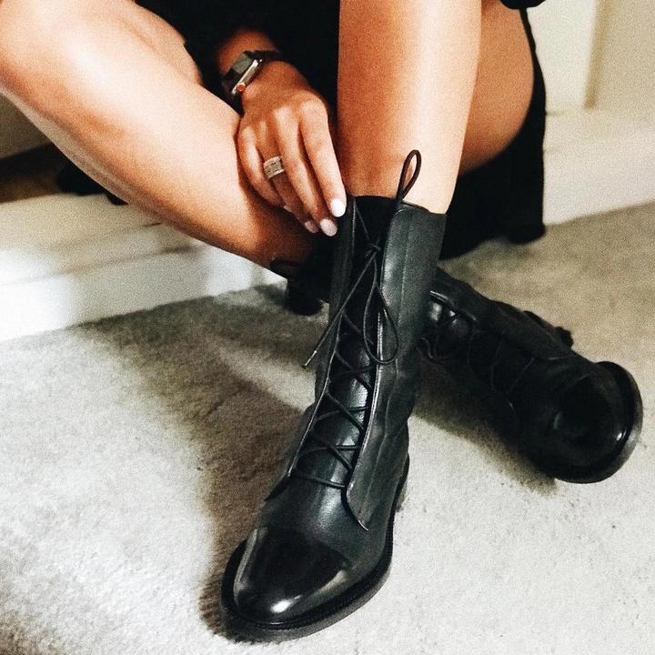 Women's Winter Fashionable Ankle Polish Boots with Lace-Up Closure