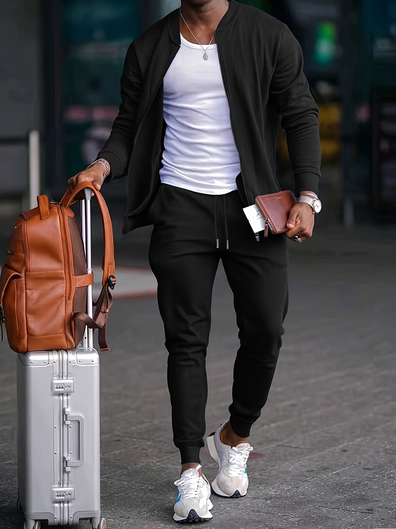 Men's Athletic Tracksuit Set - Complete Full-Zip Jacket and Drawstring Trousers