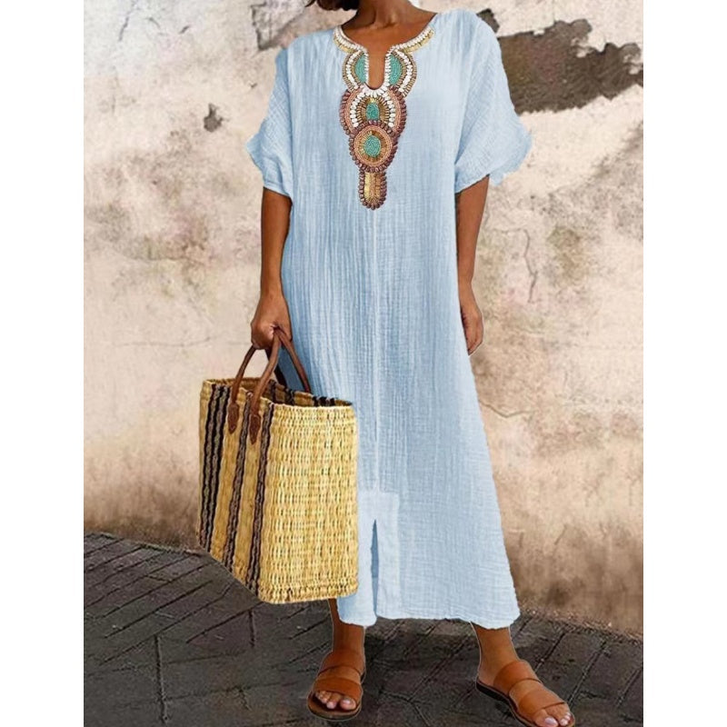 Women's Embroidered Outdoor Relaxed Maxi Dress