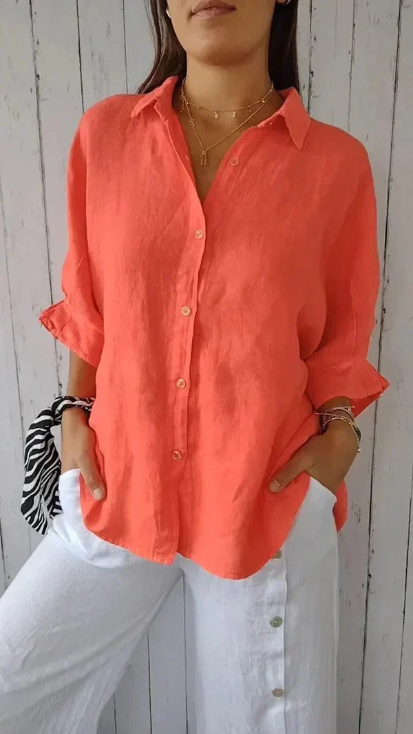 Women's Versatile Summer Relaxed Button Shirt with Adjustable Cuffs