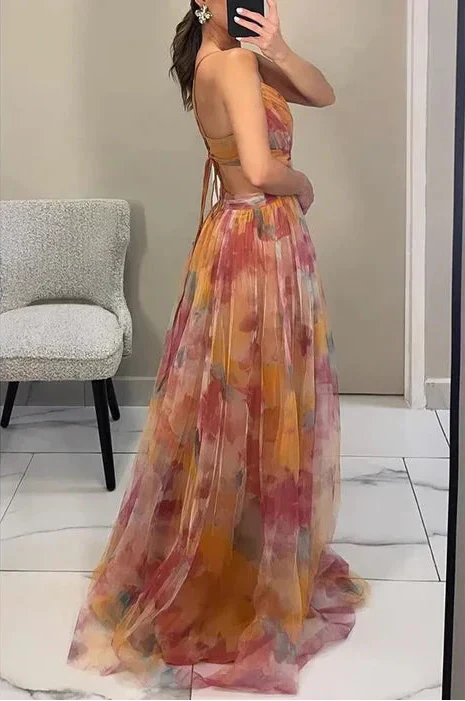 Captivating Elegant Bloom Airy Twist Maxi Party Dress for Women