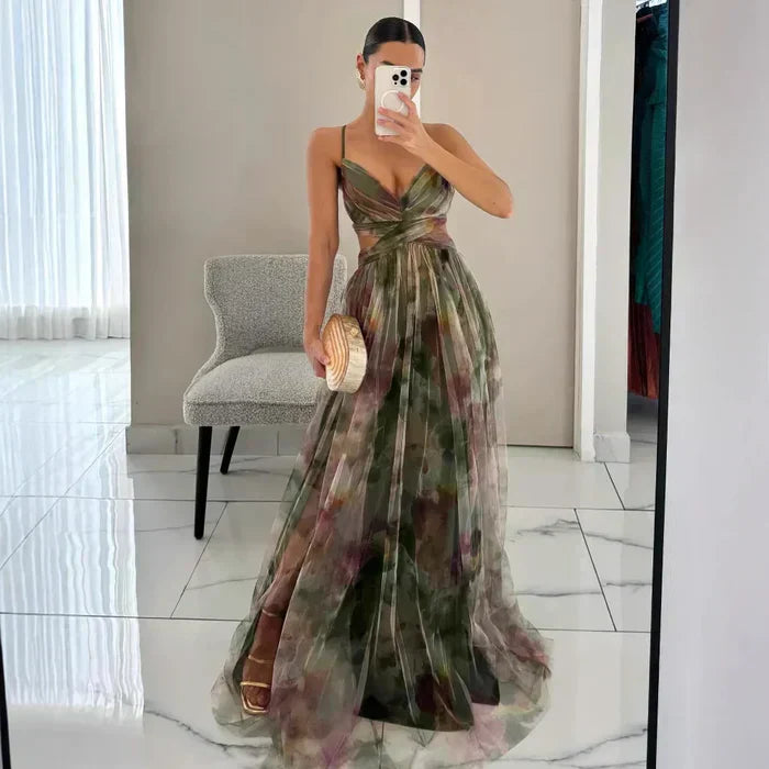 Captivating Elegant Bloom Airy Twist Maxi Party Dress for Women