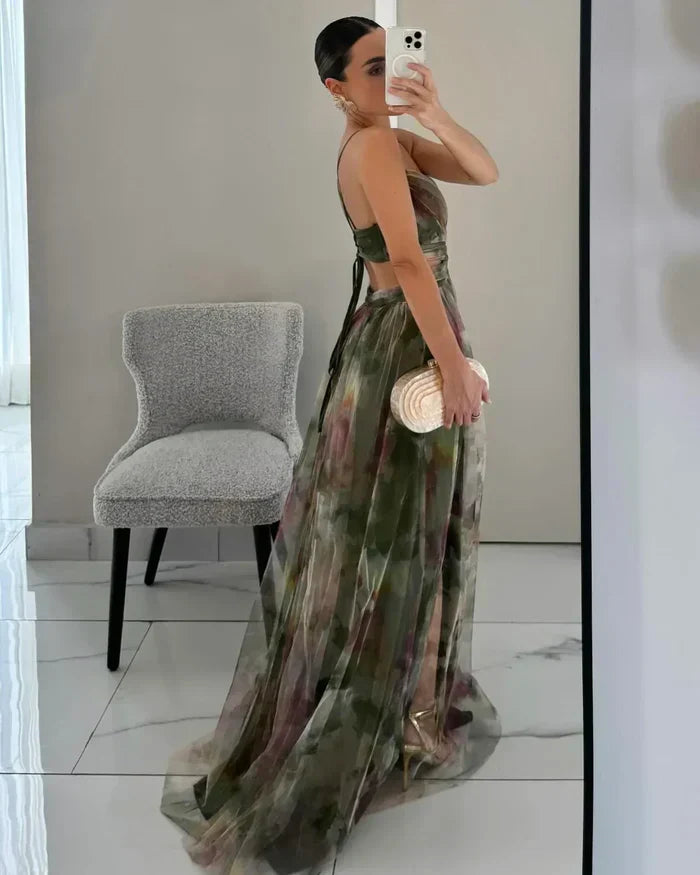 Captivating Elegant Bloom Airy Twist Maxi Party Dress for Women