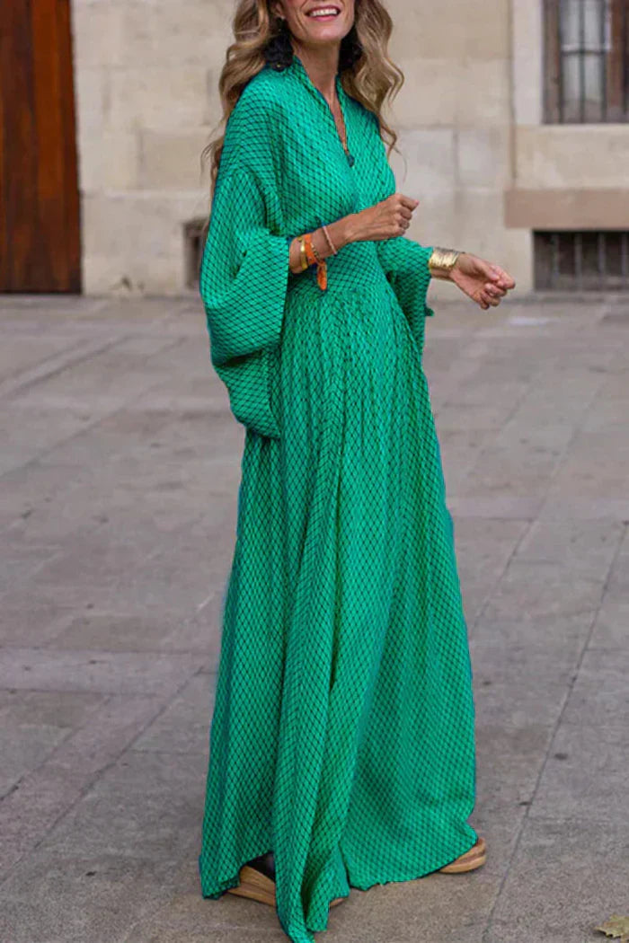 Women's Modern Allure Draped-Sleeve Maxi Dress with V-Neckline