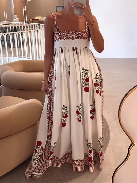 Retro Flattering Cherry Maxi Summer Party Dress for Women
