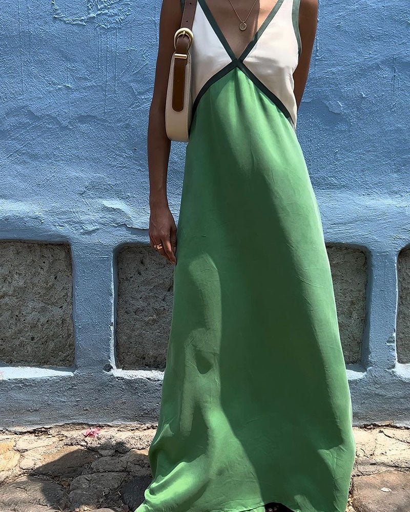 Timeless V-neck Contrast Maxi Women's Dress
