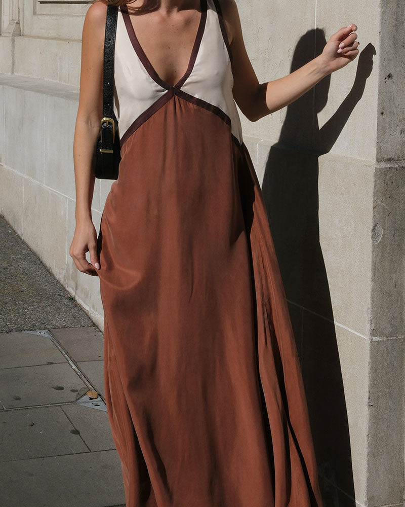 Timeless V-neck Contrast Maxi Women's Dress