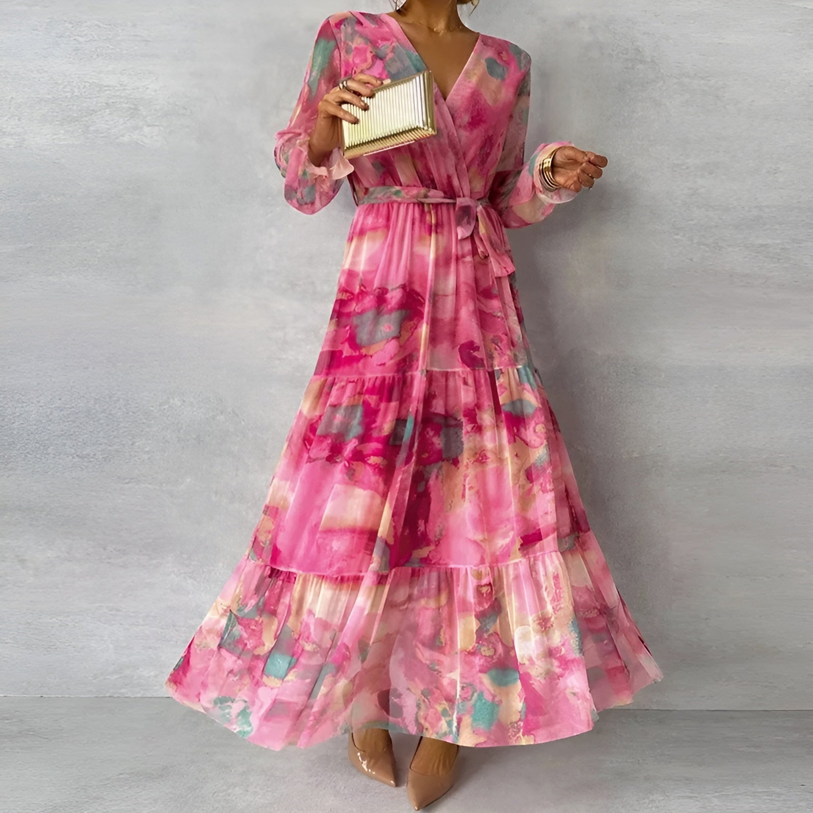Women’s Chic Flowy Floral Pleated Summer Dress for Events