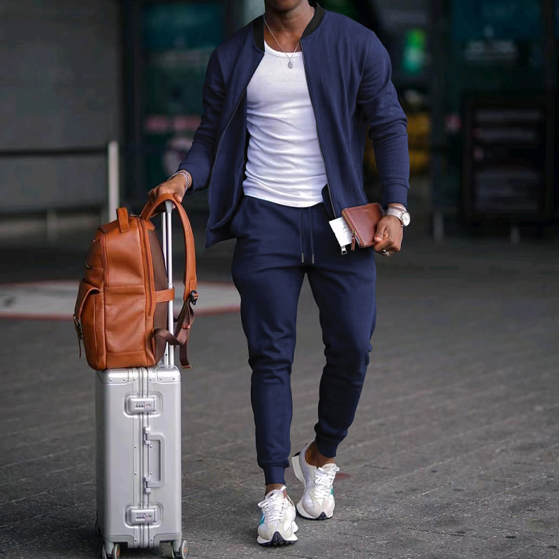 Men's Athletic Tracksuit Set - Complete Full-Zip Jacket and Drawstring Trousers