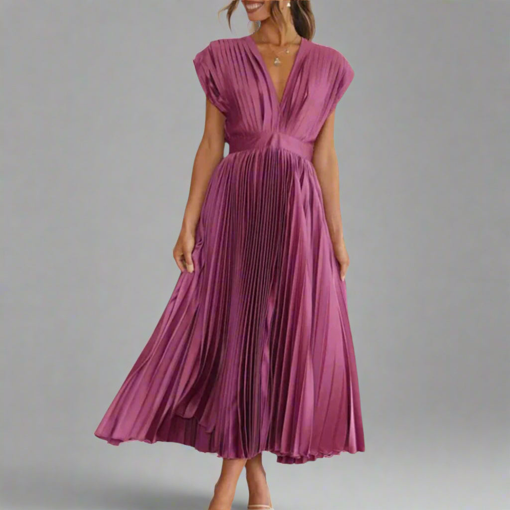 Women's Glamour Pleated Evening Wedding Stunning Formal Midi Dress