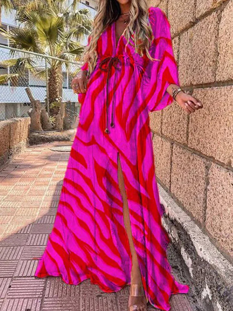 Women's Stylish Abstract Seasonal Colorful Maxi Dress with Graphic Print