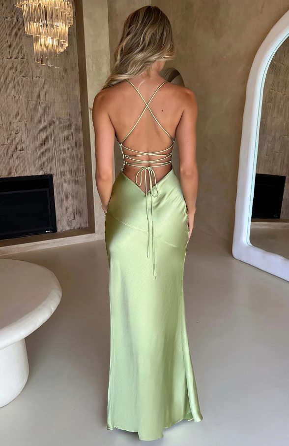 Women's Fashion Sleek Slit Maxi Dress with Thigh-High Slit with Delicate Spaghetti Straps