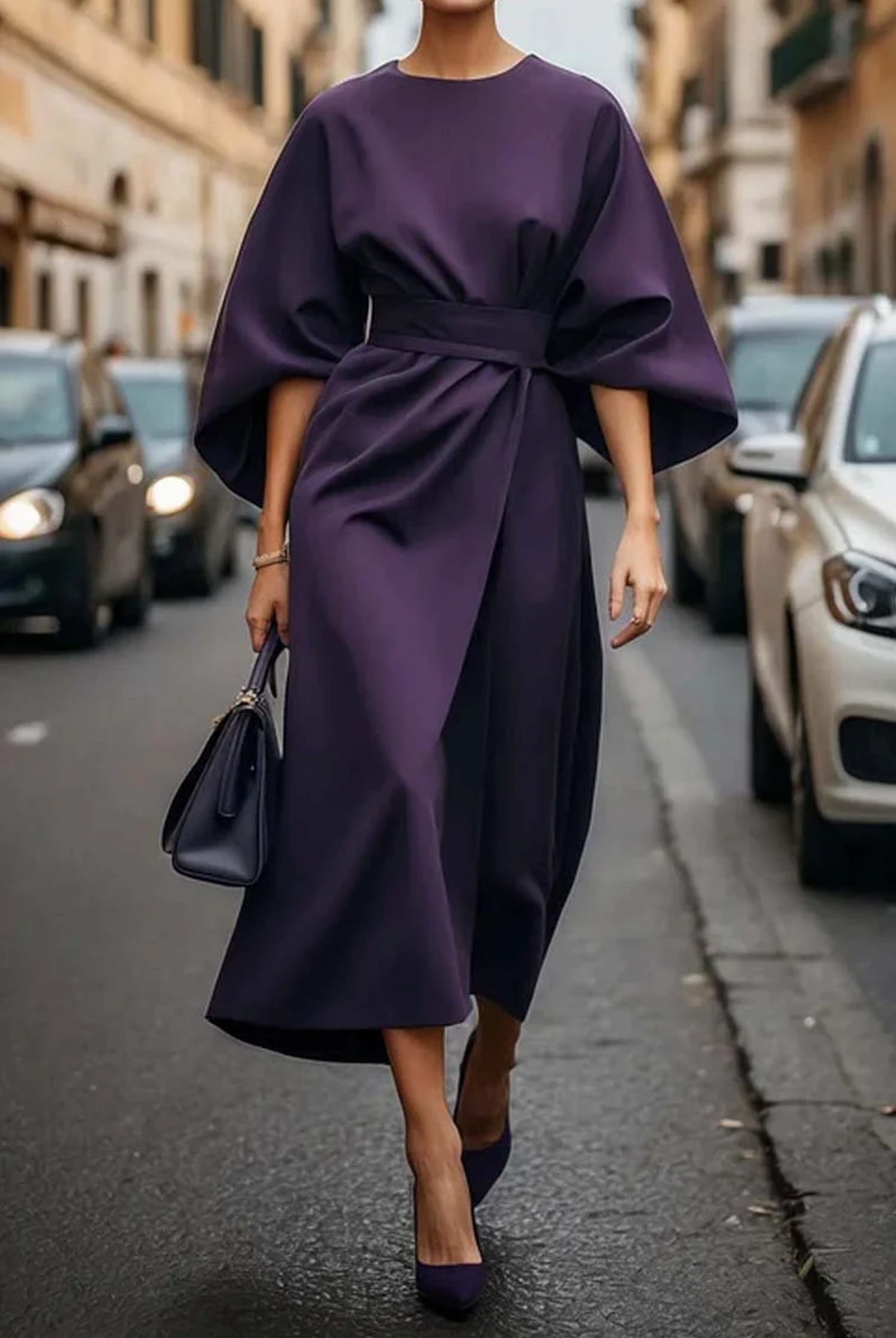 Classic Versatile Women's Dress with Elegant Lantern Sleeves