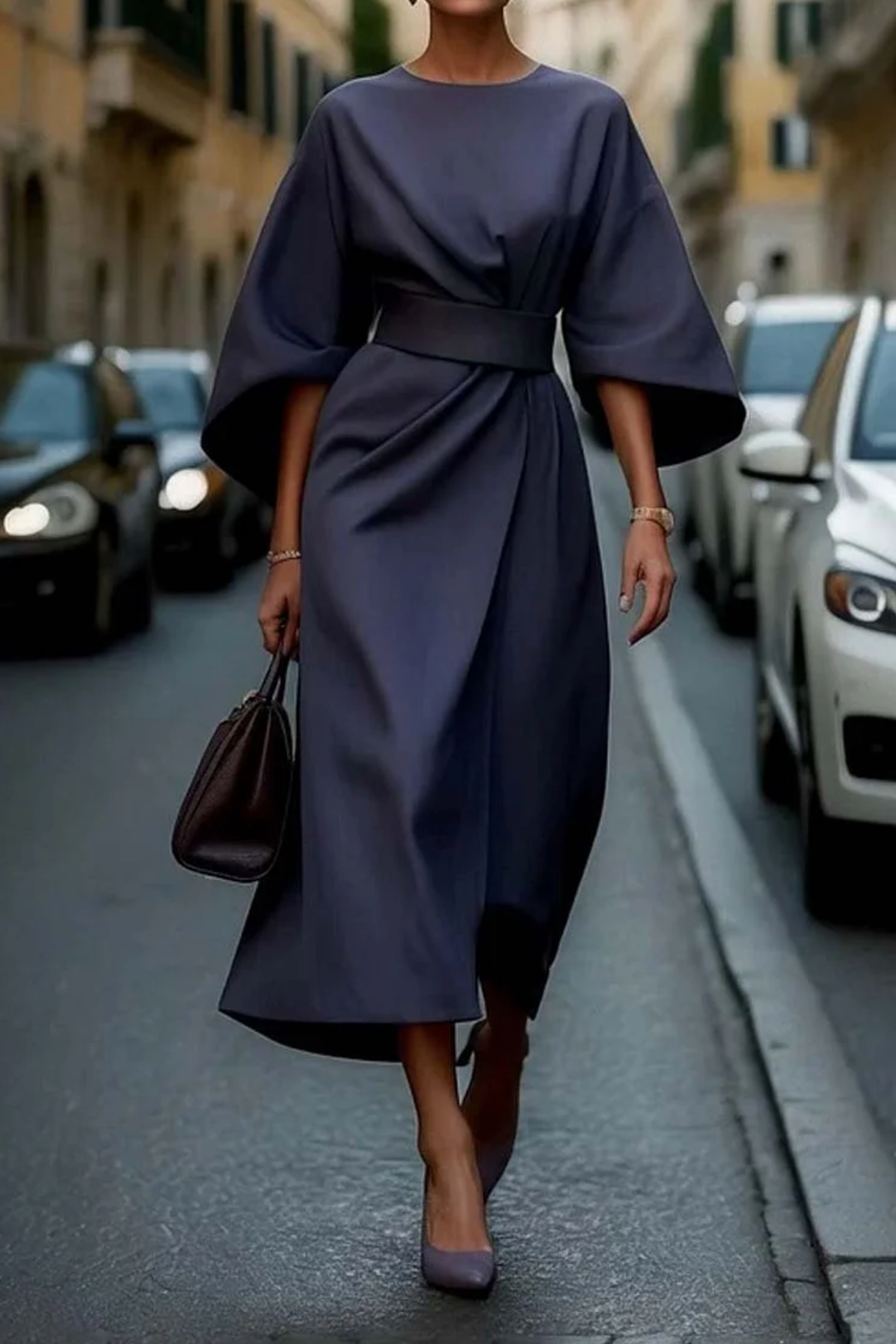 Classic Versatile Women's Dress with Elegant Lantern Sleeves