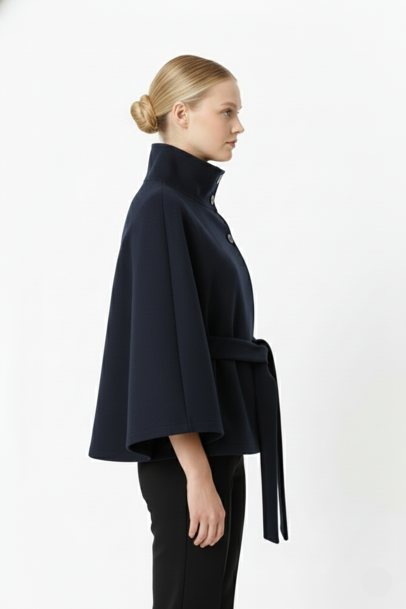 Women's Fashion Relaxed Fit High Collar Coat with Removable Belt