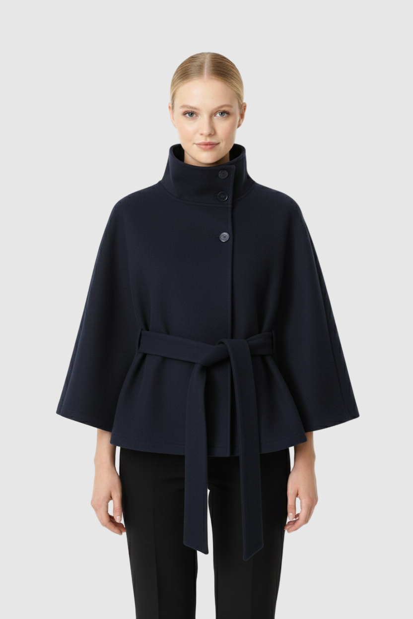 Women's Fashion Relaxed Fit High Collar Coat with Removable Belt