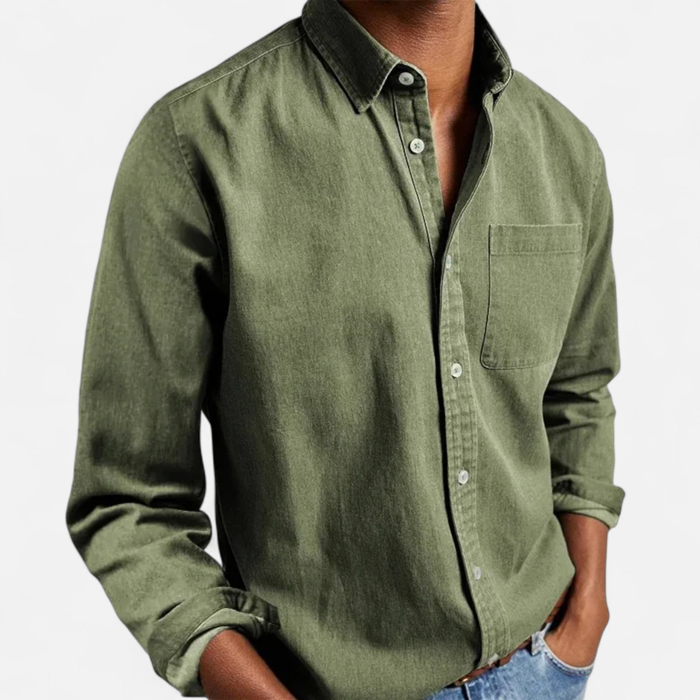 Men’s Versatile Solid Long-Sleeve Business Formal Button Shirt