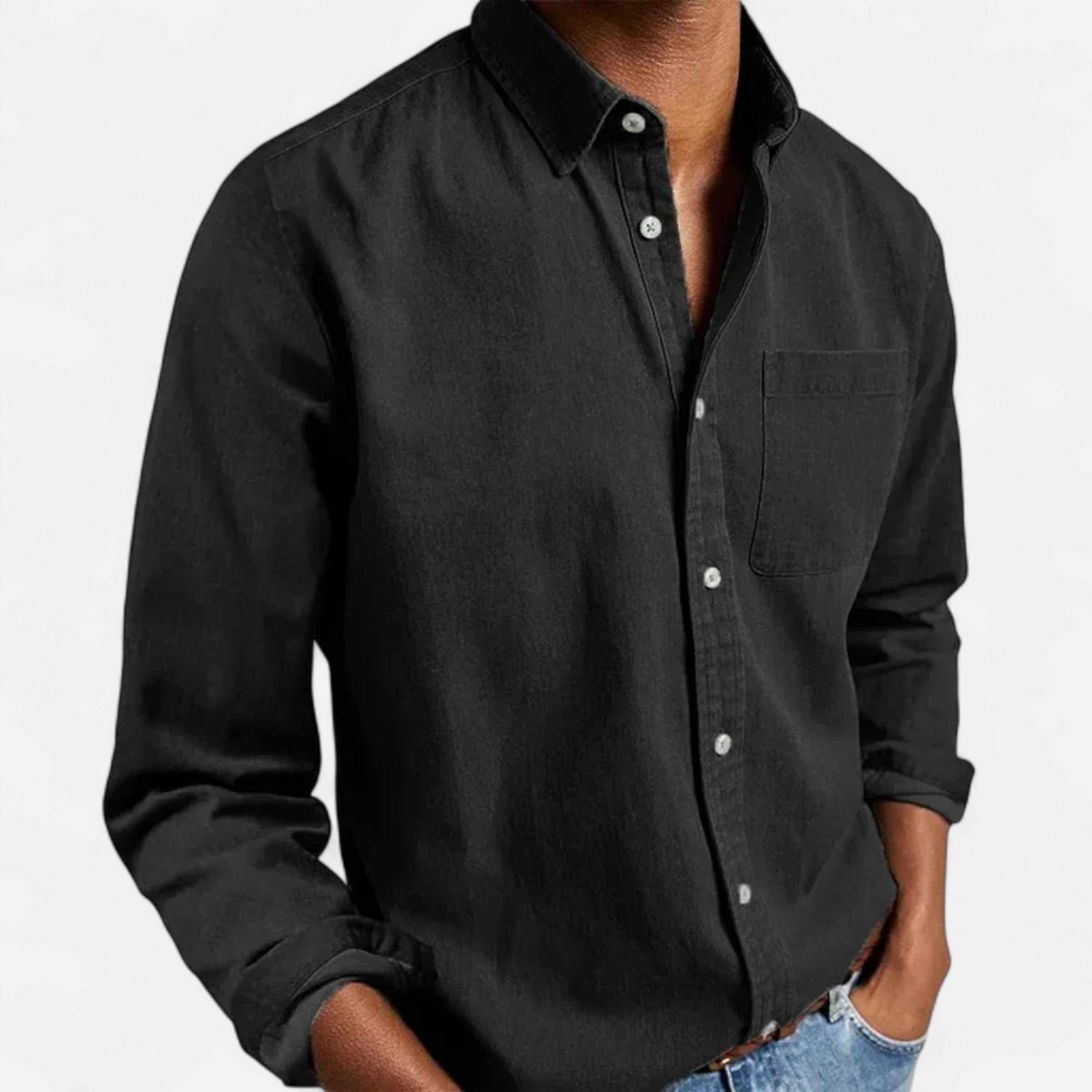Men’s Versatile Solid Long-Sleeve Business Formal Button Shirt