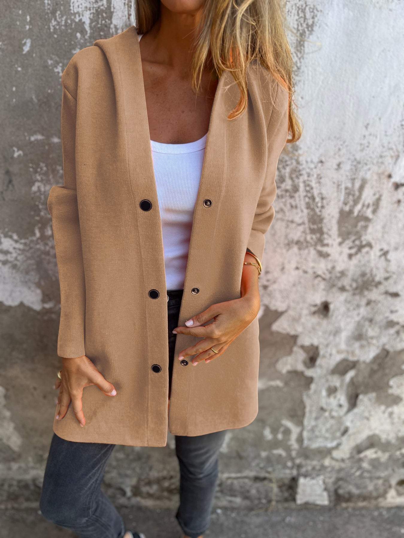 Women's Fashion Stylish Long Hooded Jacket for Mid-Season