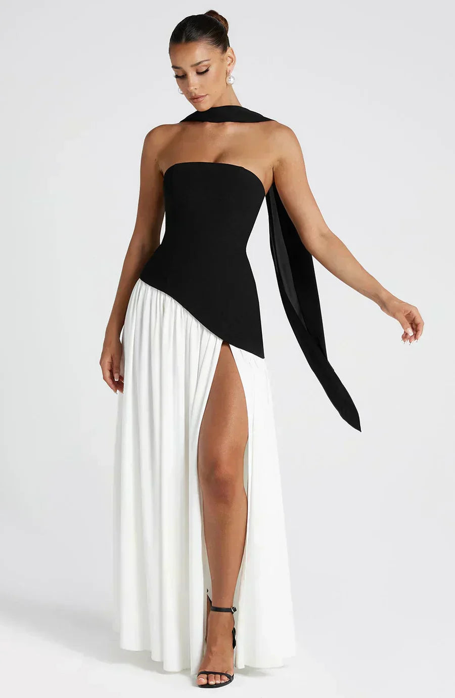 Elegant Slit Long Gown Asymmetric Wedding Guest Dress for Women
