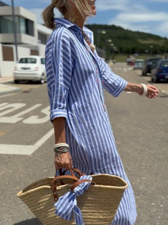 Women’s Casual Occasion Striped Button Down Shirt Dress