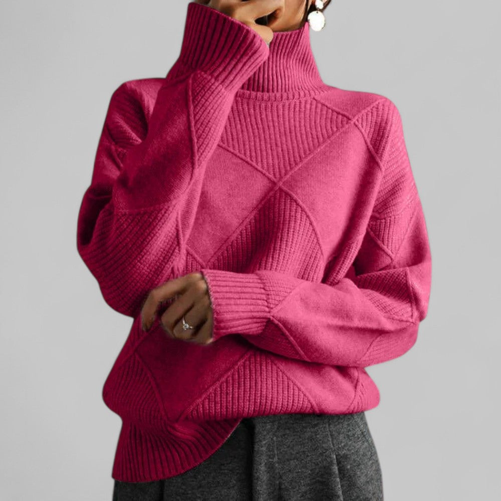 Women’s Cozy Oversized Patterned Winter Turtleneck Jumper