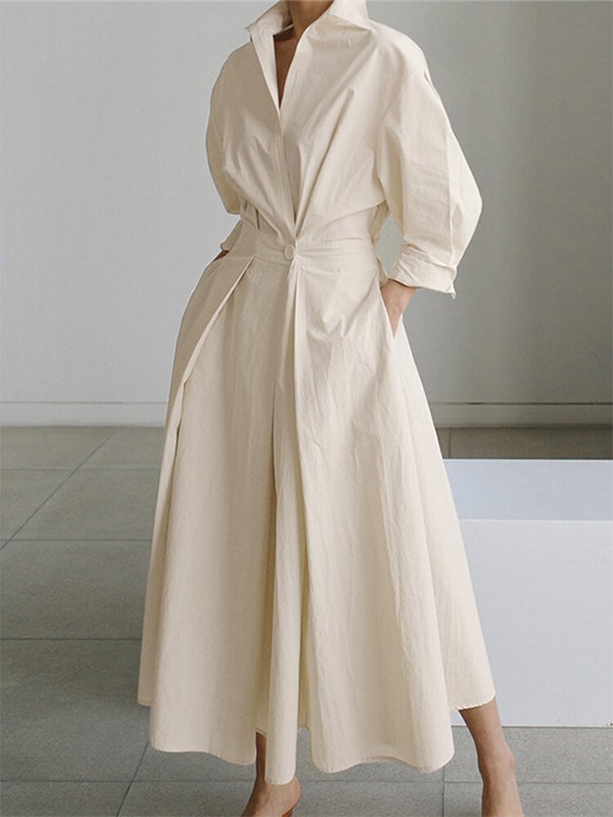 Women's Timeless Chic Leisurely Midi Dress with Button Closure