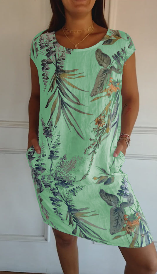 Women’s Leaf Print Travel Day Outfit Summer Dresses