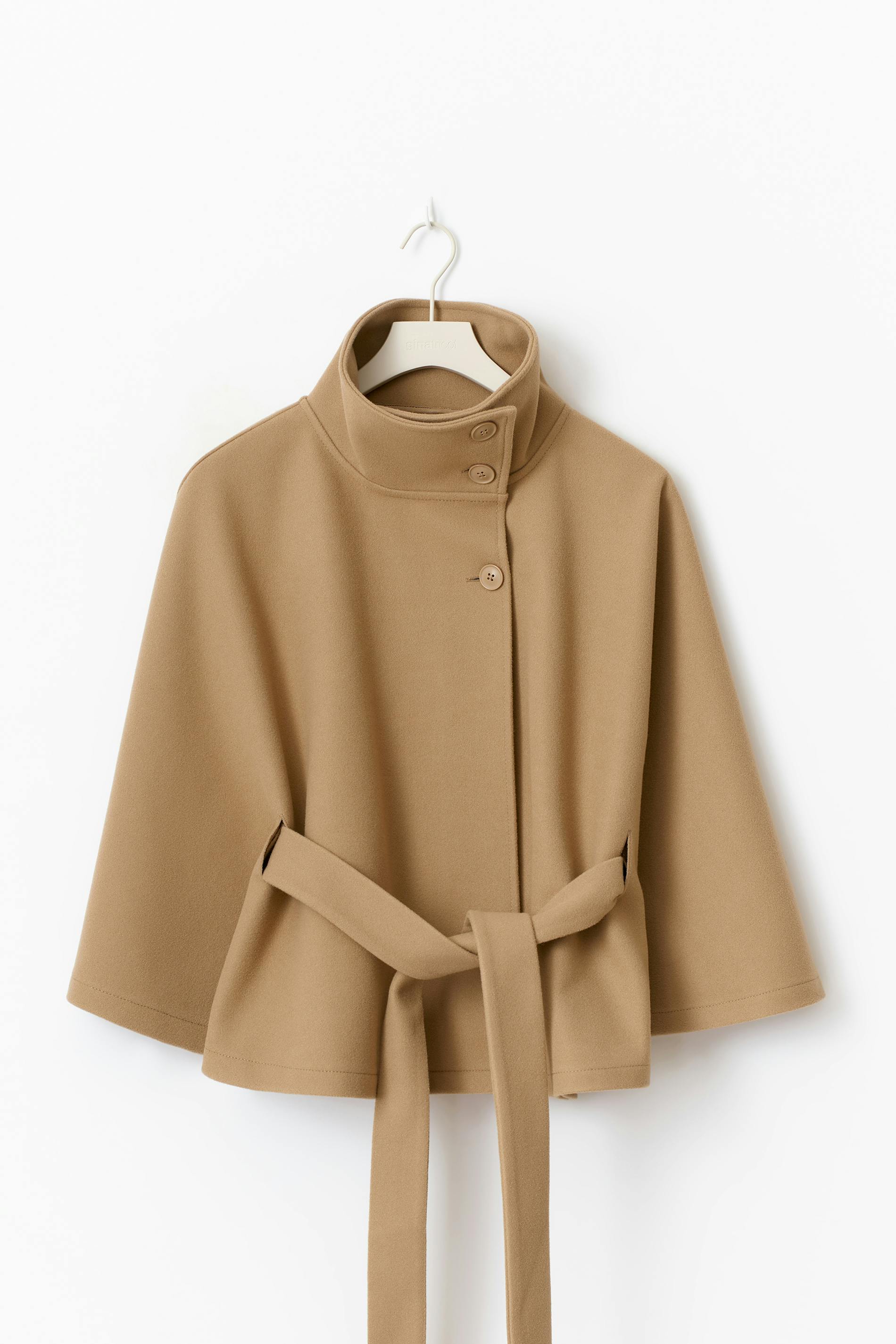 Women's Fashion Relaxed Fit High Collar Coat with Removable Belt