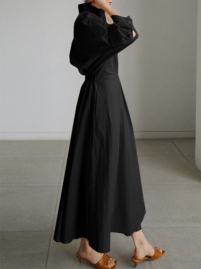 Women's Chic Leisure Midi Dress with Button Closure