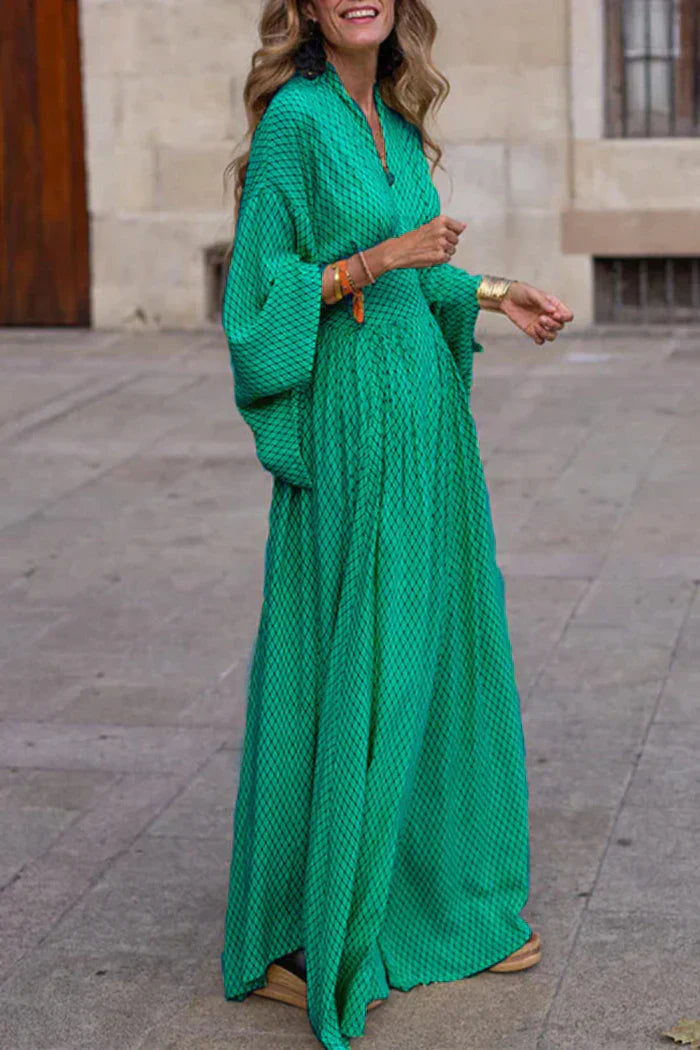Women's Modern Allure Draped-Sleeve Maxi Dress with V-Neckline