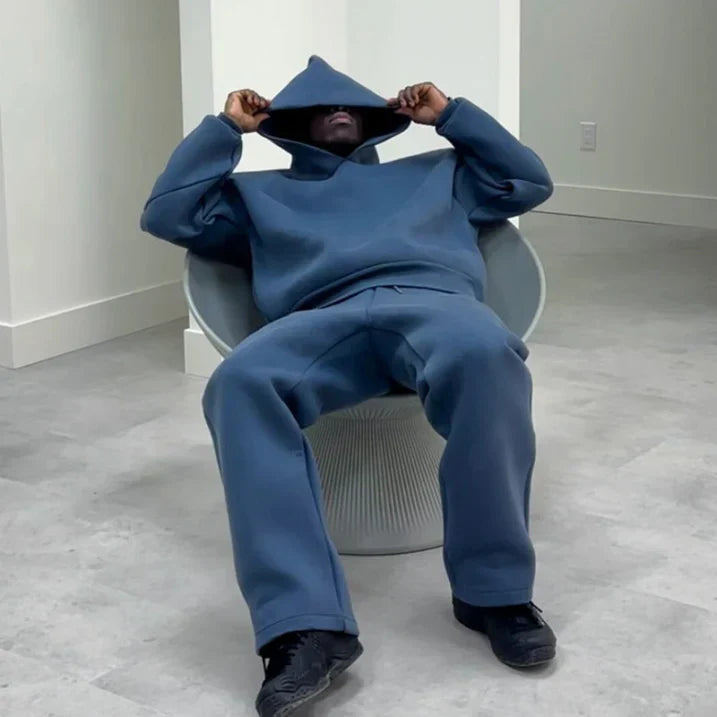Men's Trendy Oversized Sporty Warm Tracksuit - Hoodie and Drawstring Trouser