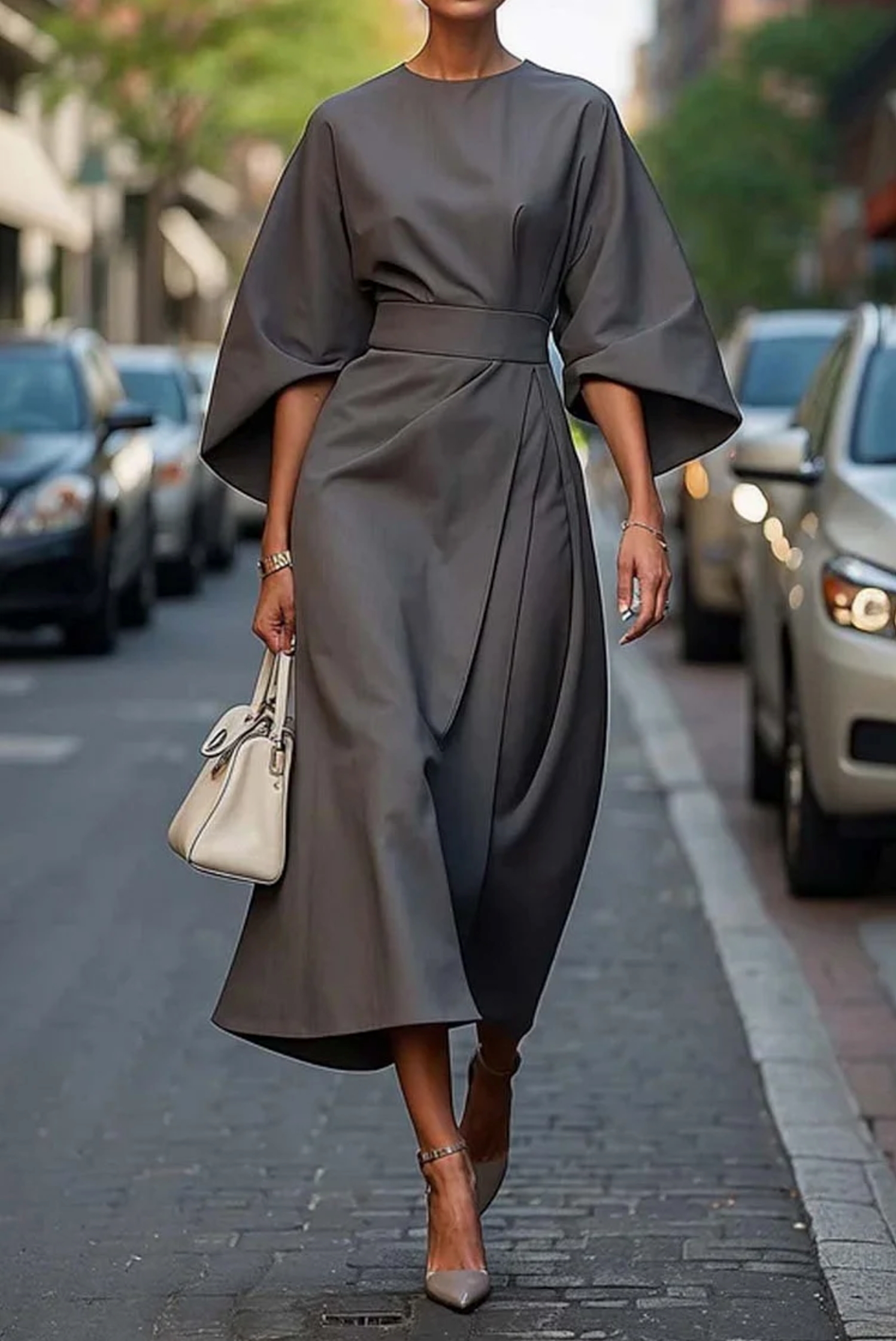 Classic Versatile Women's Dress with Elegant Lantern Sleeves