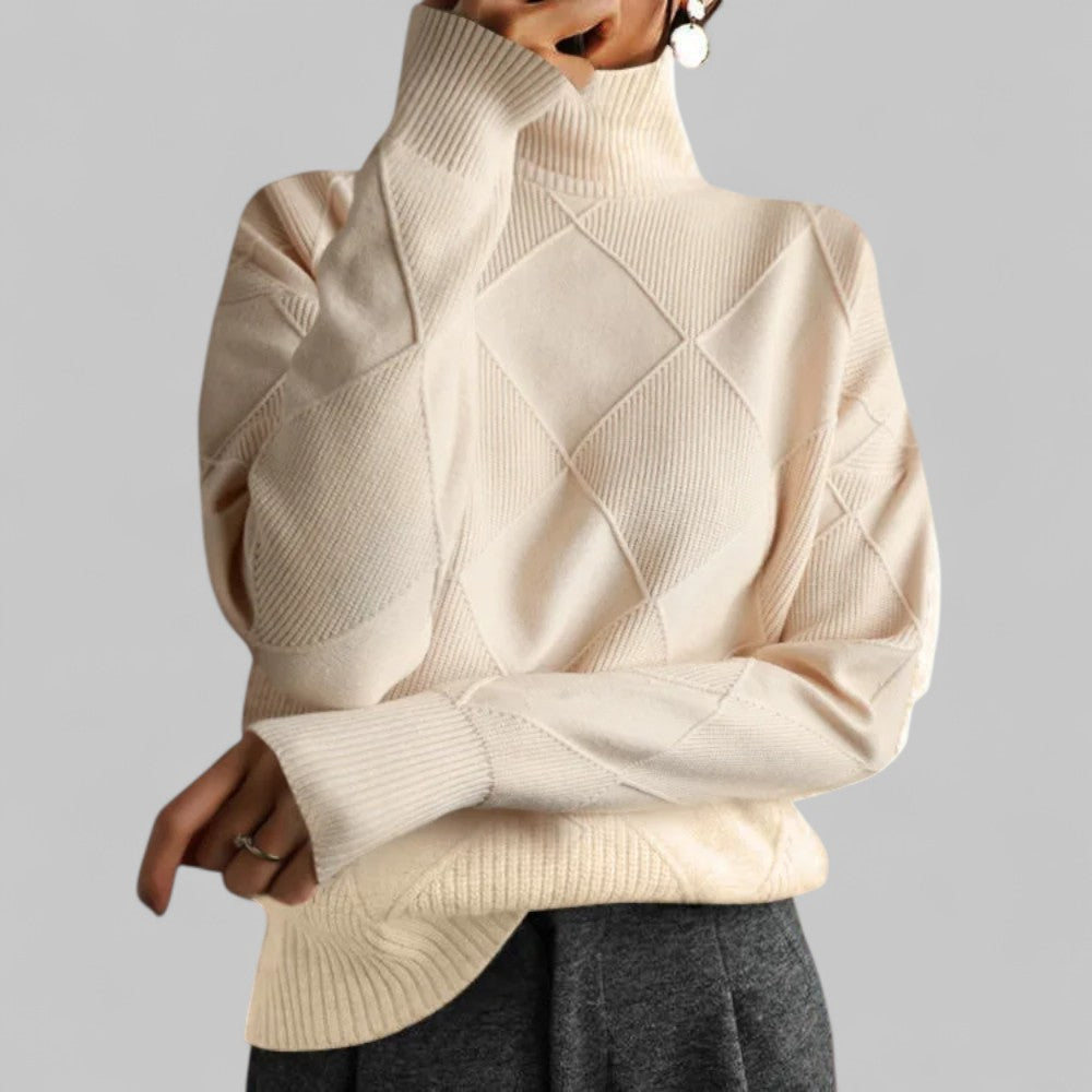 Women’s Cozy Oversized Patterned Winter Turtleneck Jumper