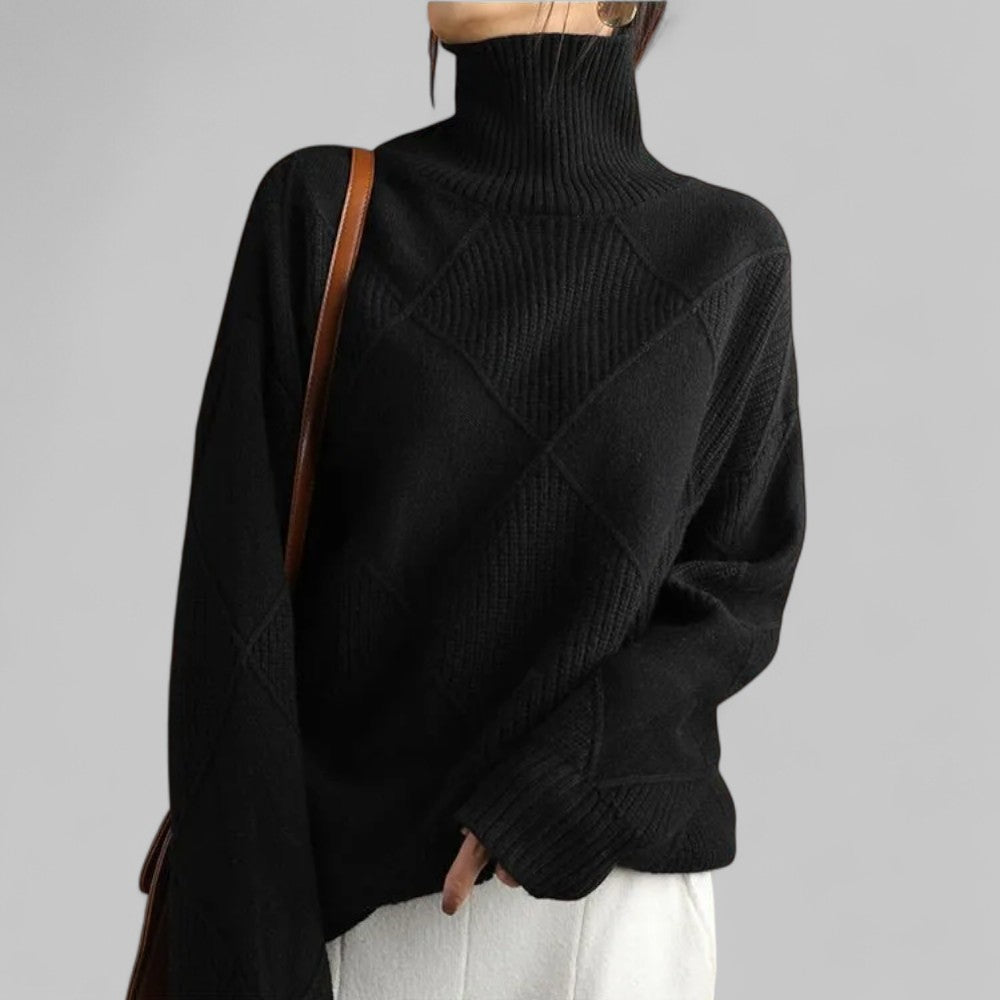 Women’s Cozy Oversized Patterned Winter Turtleneck Jumper