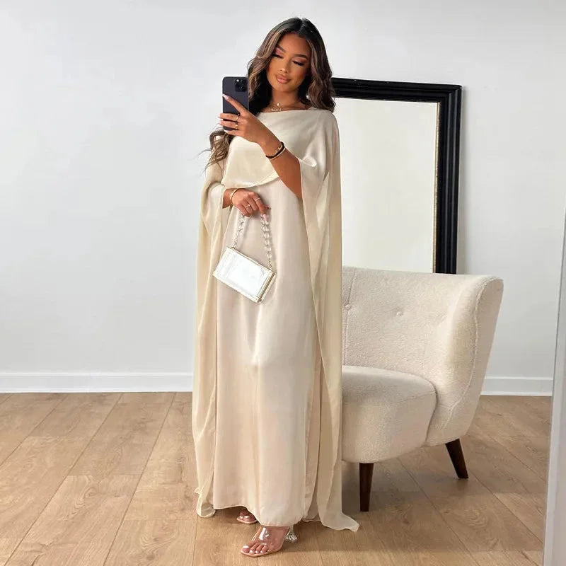 Women's Elegant Cape Maxi Length Wedding Guest Dress