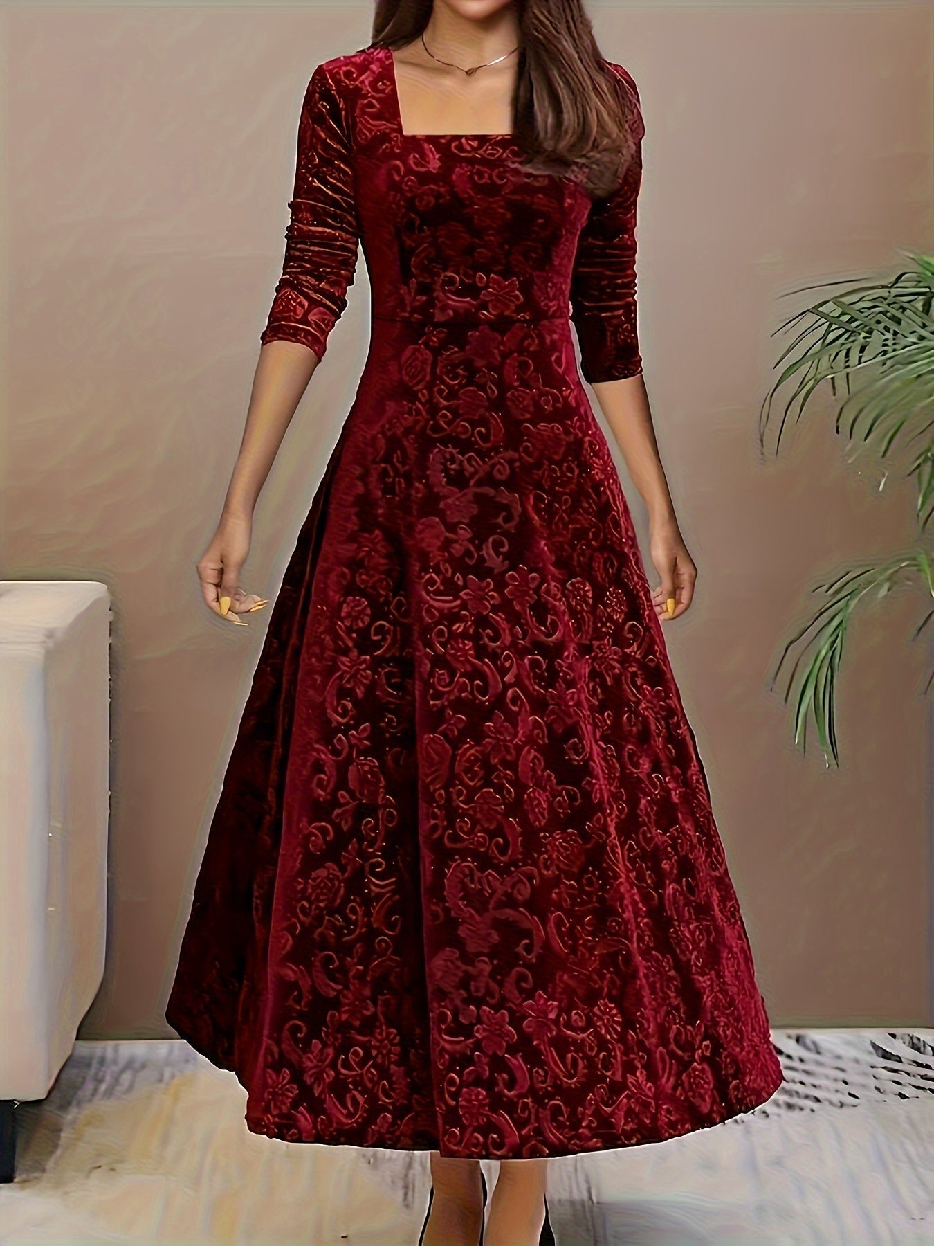 Women’s Elegant Square Neck Evening Dress